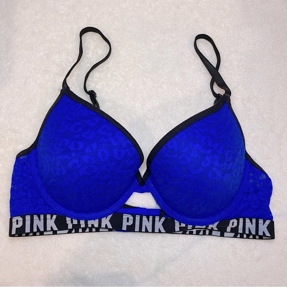 Victoria's Secret PINK Blue Leopard Lace Push-up Bra